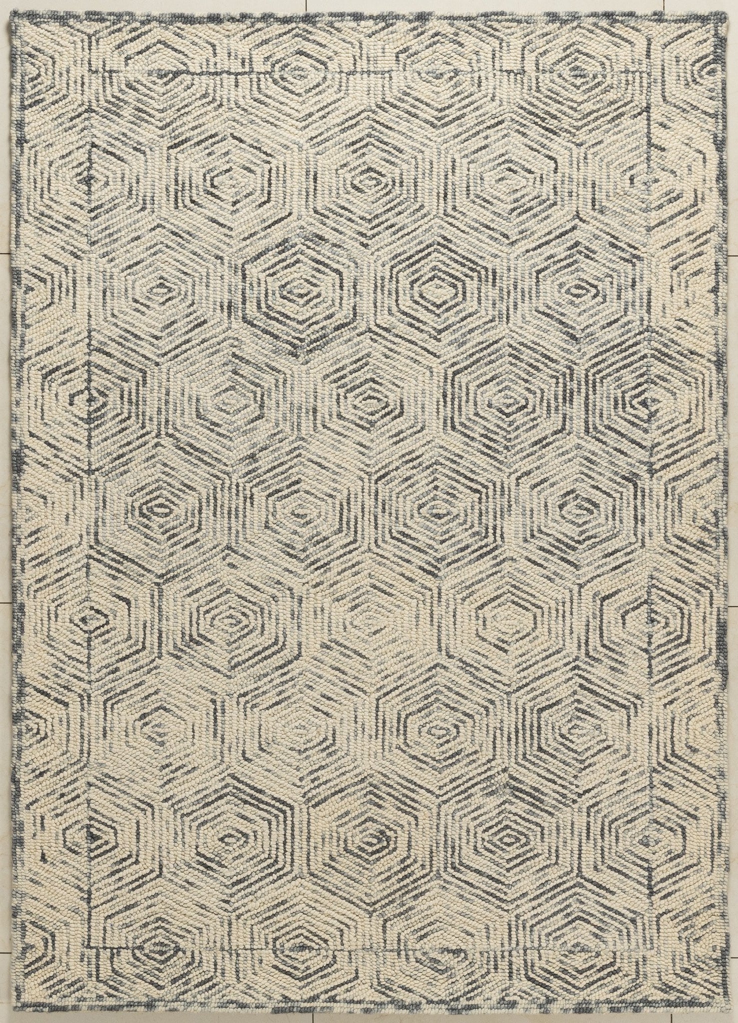 Slate Hexxa - Handcrafted Wool Carpet - Wool - 7*5 ft