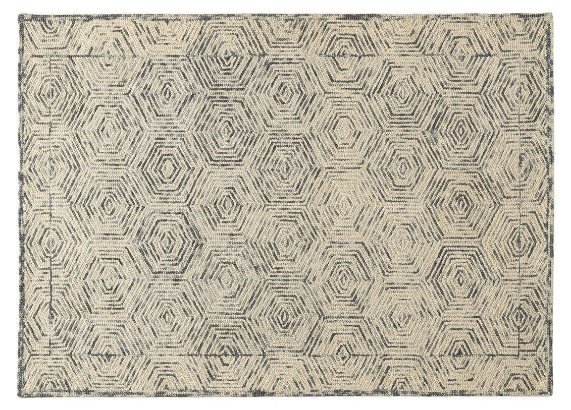 Slate Hexxa - Handcrafted Wool Carpet - Wool - 7*5 ft