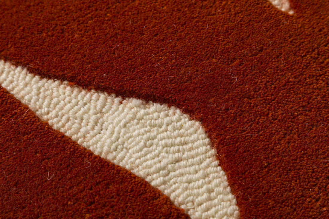 Terracotta Curve - Handcrafted Wool Carpet - Wool - 7*5 ft