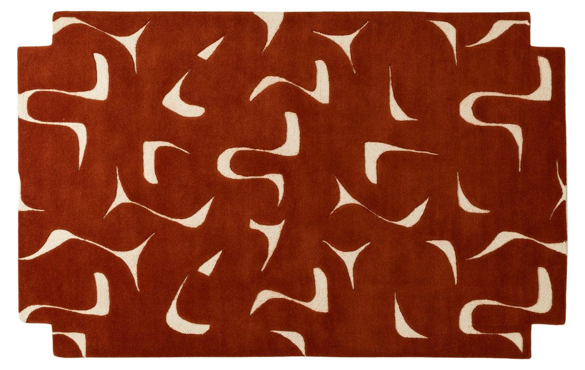 Terracotta Curve - Handcrafted Wool Carpet - Wool - 7*5 ft