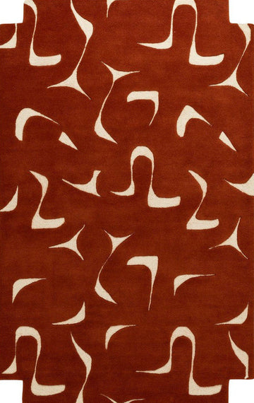 Terracotta Curve - Handcrafted Wool Carpet - Wool - 7*5 ft
