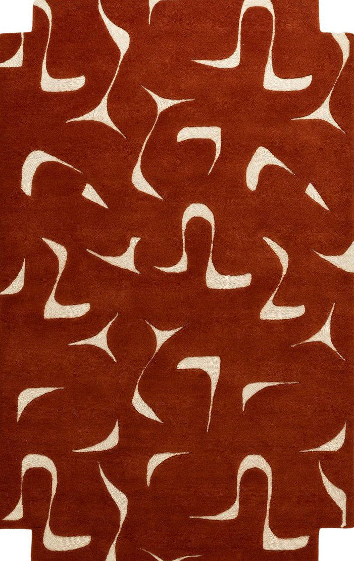 Terracotta Curve - Handcrafted Wool Carpet - Wool - 7*5 ft