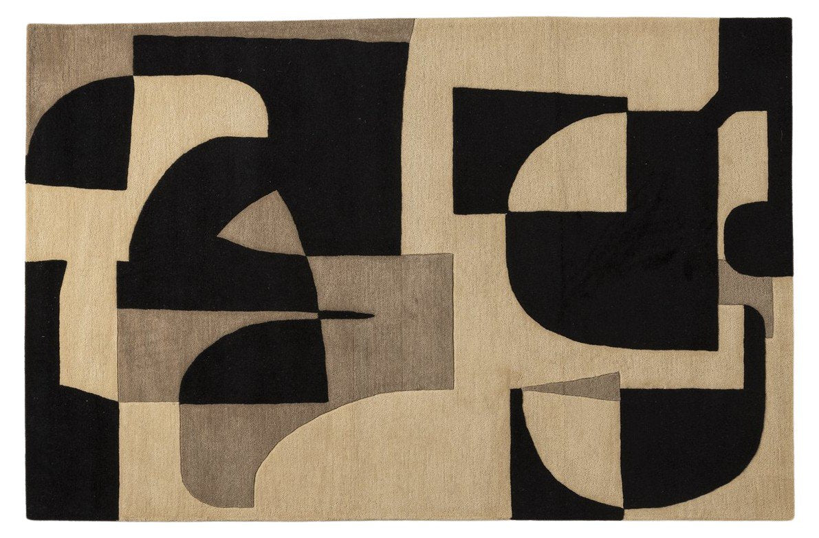 Taupe Blocks - Handcrafted Wool Carpet - Wool - 7*5 ft
