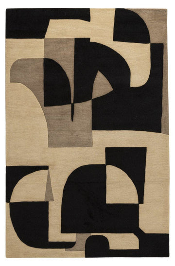 Taupe Blocks - Handcrafted Wool Carpet - Wool - 7*5 ft