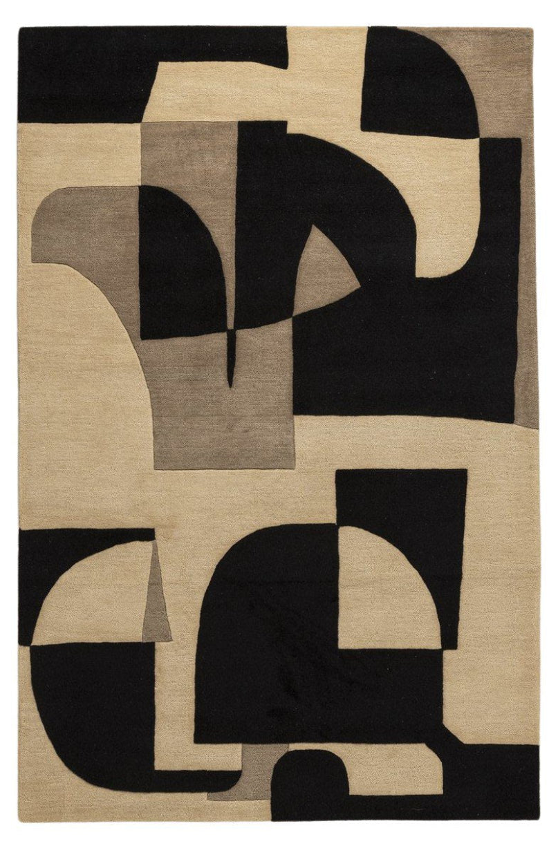 Taupe Blocks - Handcrafted Wool Carpet - Wool - 7*5 ft