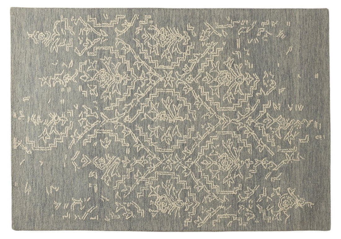Grey Petals - Handcrafted Wool Carpet - Wool - 7*5 ft