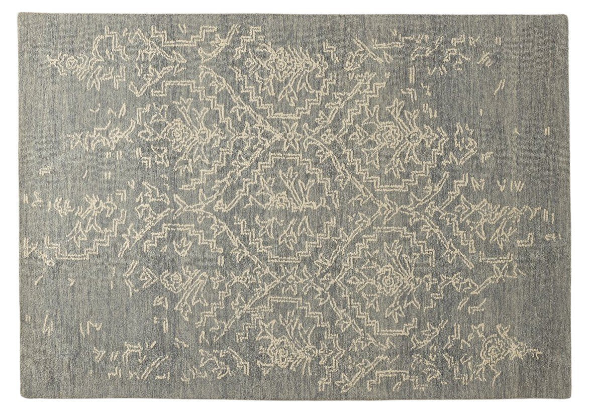 Grey Petals - Handcrafted Wool Carpet - Wool - 7*5 ft