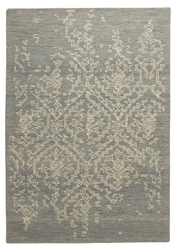 Grey Petals - Handcrafted Wool Carpet - Wool - 7*5 ft