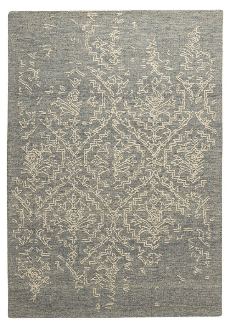 Grey Petals - Handcrafted Wool Carpet - Wool - 7*5 ft