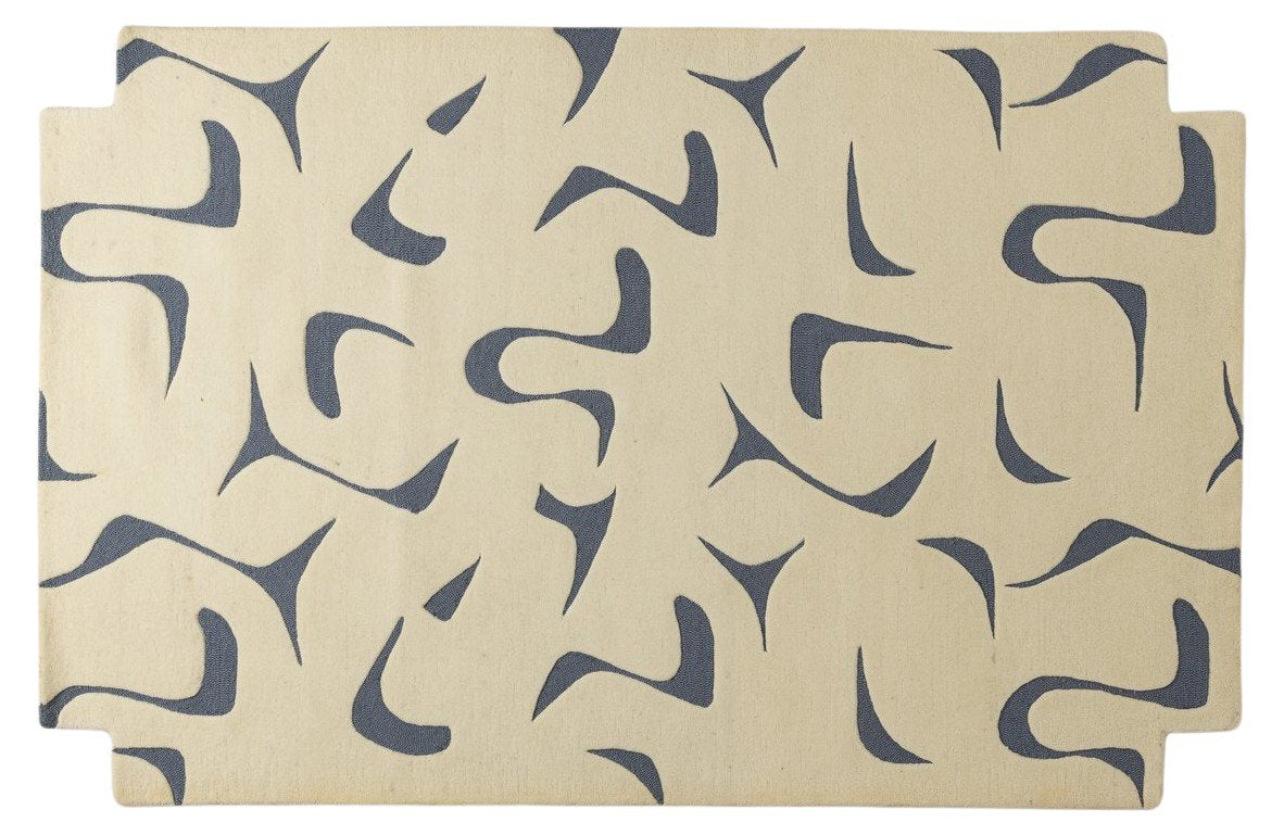 Blue White Motions - Handcrafted Wool Carpet - Wool - 7*5