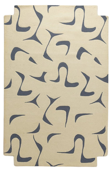 Blue White Motions - Handcrafted Wool Carpet - Wool - 7*5
