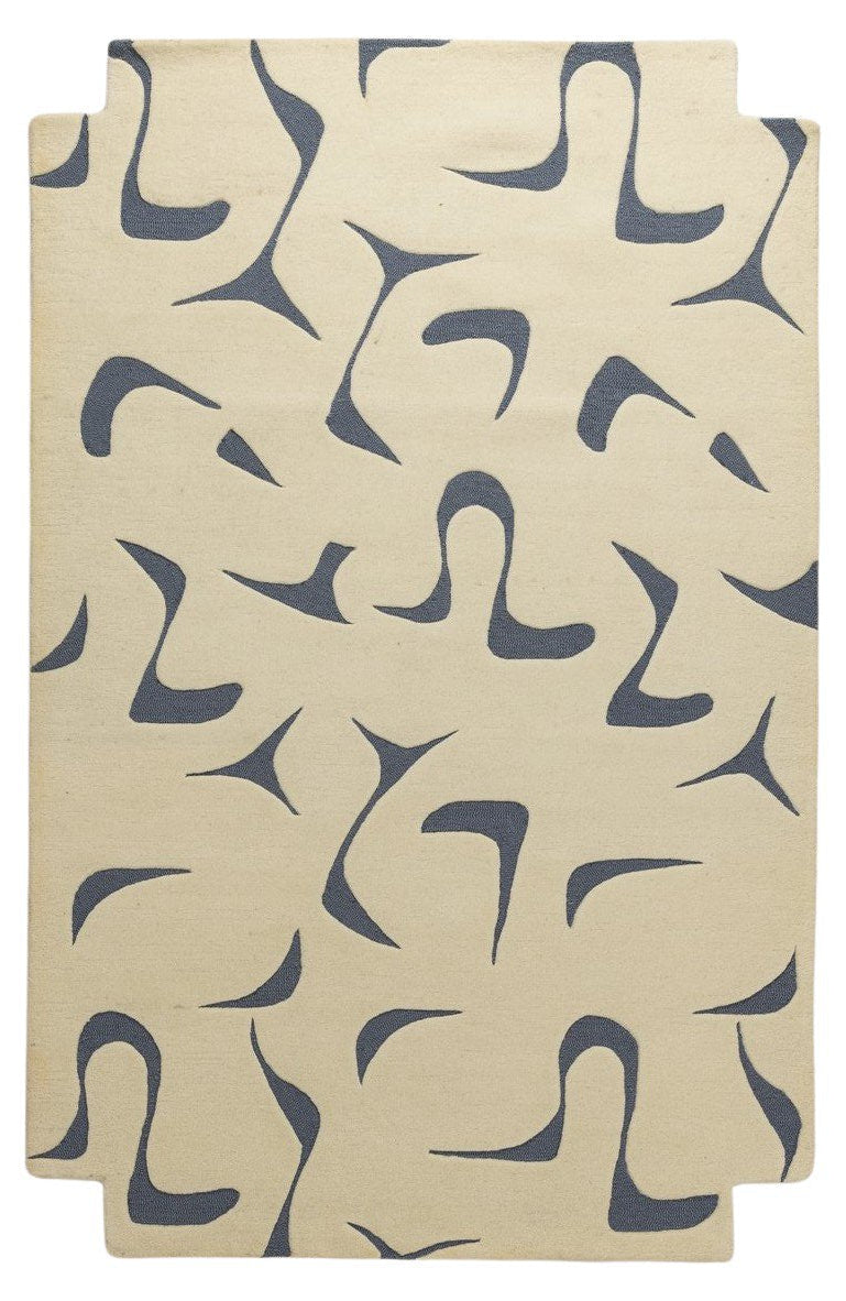 Blue White Motions - Handcrafted Wool Carpet - Wool - 7*5