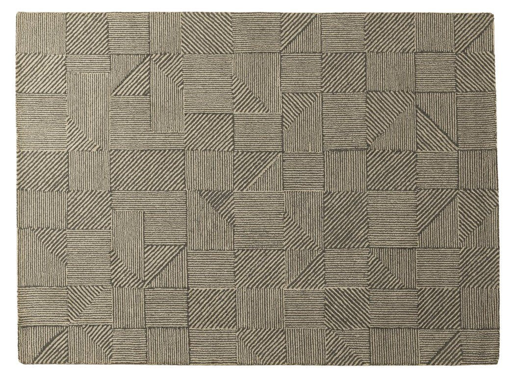 Grey Geo Blocks - Handcrafted Wool Carpet - Wool - 7*5