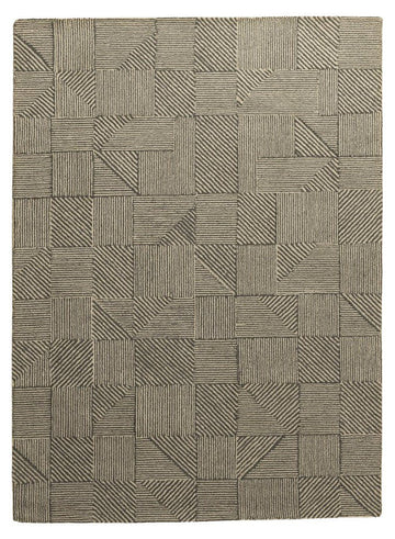 Grey Geo Blocks - Handcrafted Wool Carpet - Wool - 7*5
