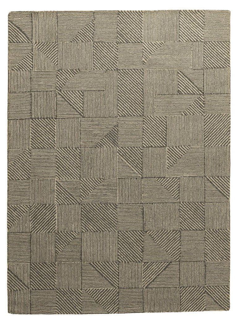 Grey Geo Blocks - Handcrafted Wool Carpet - Wool - 7*5