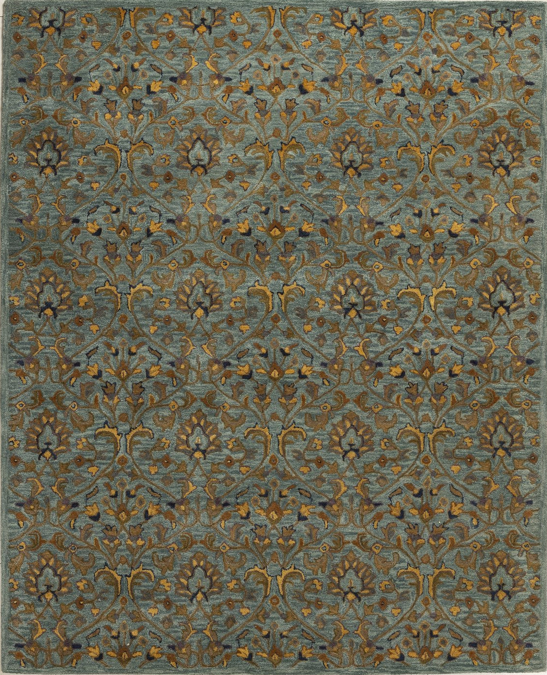 Teal Garden - Handcrafted Silk Wool Carpet - 60% New Zeland Wool + 40% Silk - 8*10