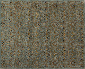 Teal Garden - Handcrafted Silk Wool Carpet - 60% New Zeland Wool + 40% Silk - 8*10