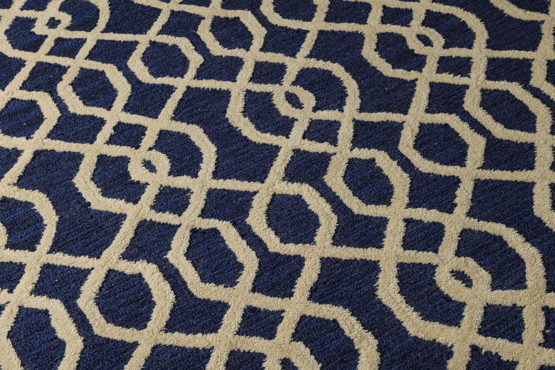 Blue Lattice – Handcrafted Wool Rug - 100% New Zeland Wool - 8*10
