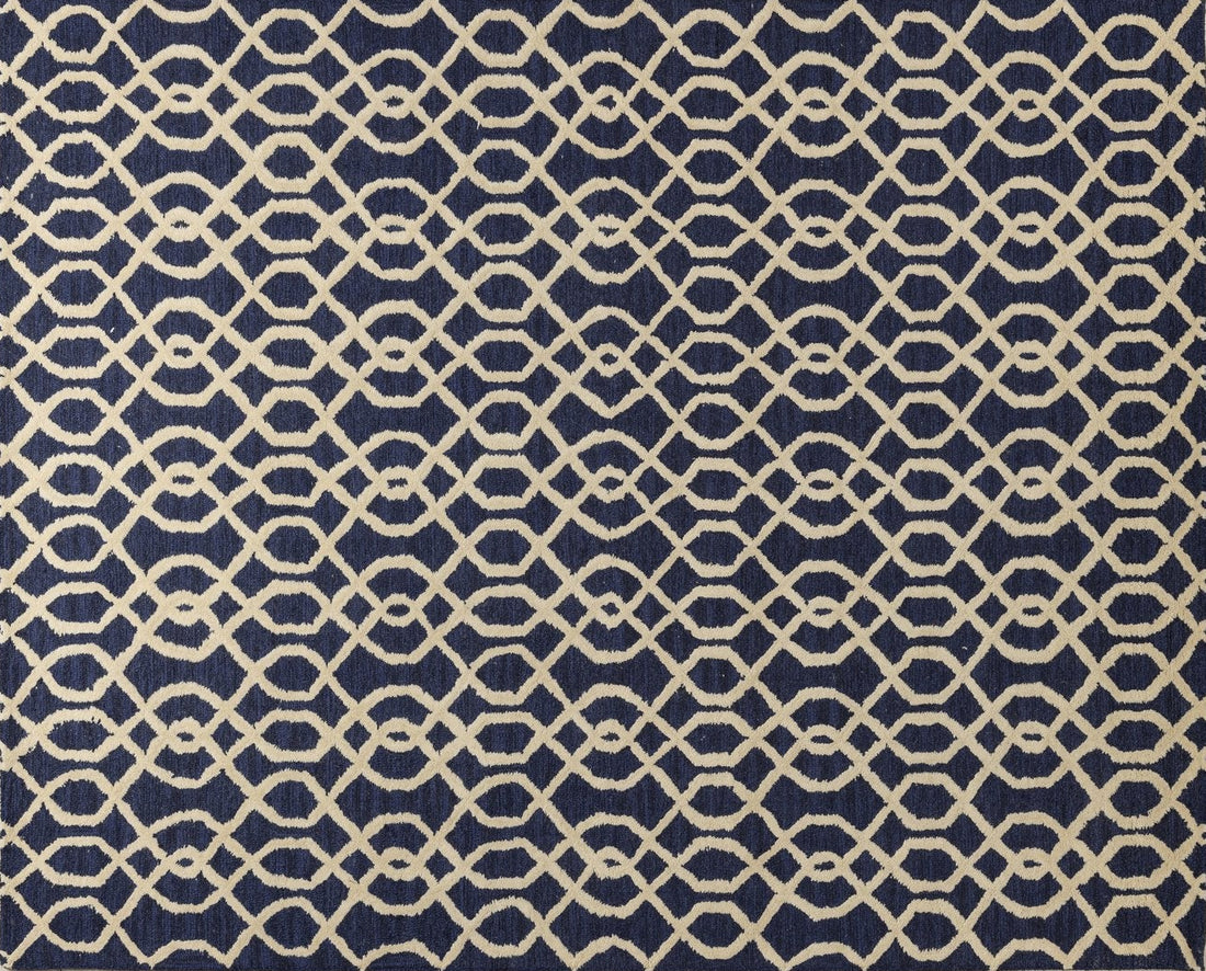 Blue Lattice – Handcrafted Wool Rug - 100% New Zeland Wool - 8*10