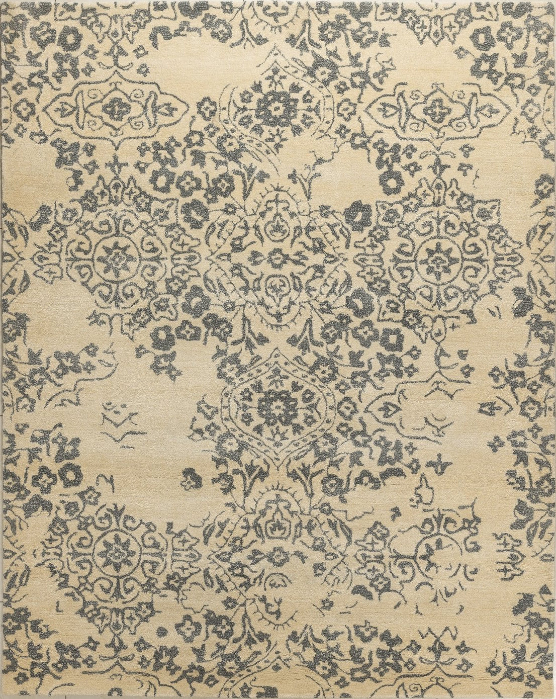Ivory Heritage Bloom – Handcrafted Silk Wool Rug - 60% New Zeland Wool + 40% Silk - 8*10