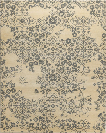 Ivory Heritage Bloom – Handcrafted Silk Wool Rug - 60% New Zeland Wool + 40% Silk - 8*10