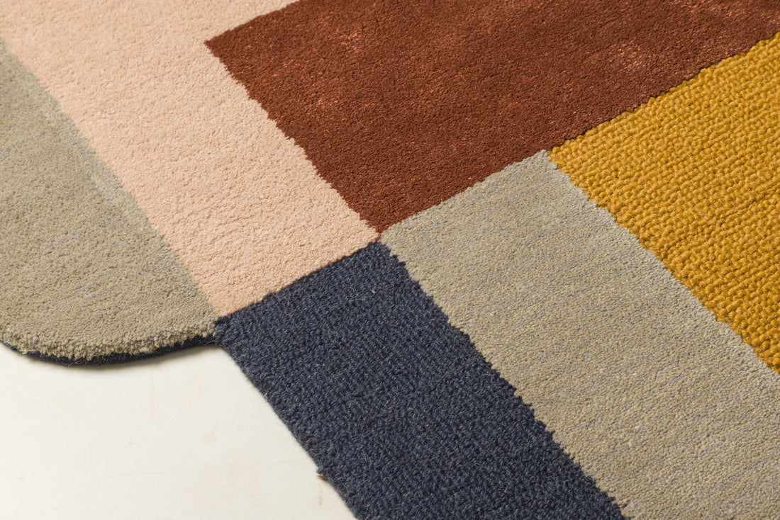 Earthbound Blocks - Handcrafted Wool Carpet - 100% Wool - 8*5