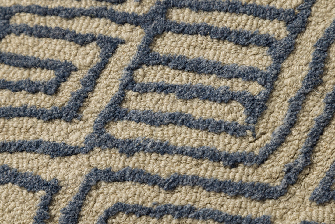 Indigo Maze - Handcrafted Wool Carpet - 100% Wool - 8*5