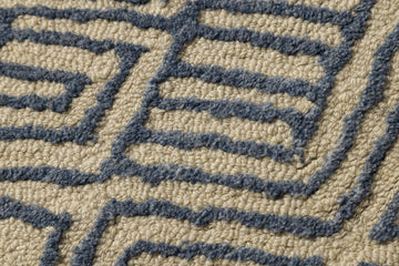 Indigo Maze - Handcrafted Wool Carpet - 100% Wool - 8*5