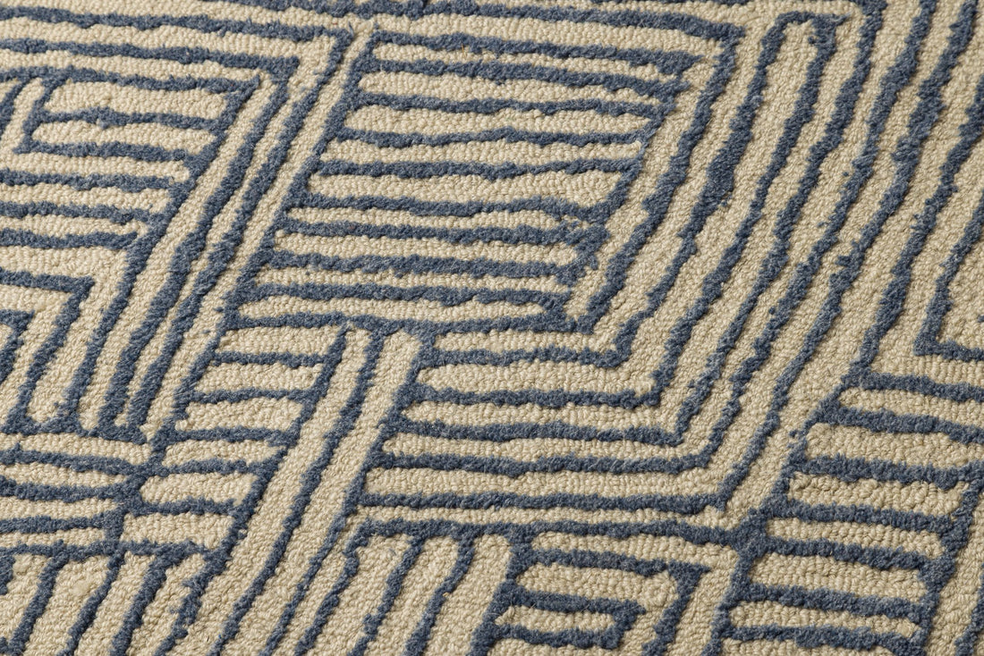Indigo Maze - Handcrafted Wool Carpet - 100% Wool - 8*5