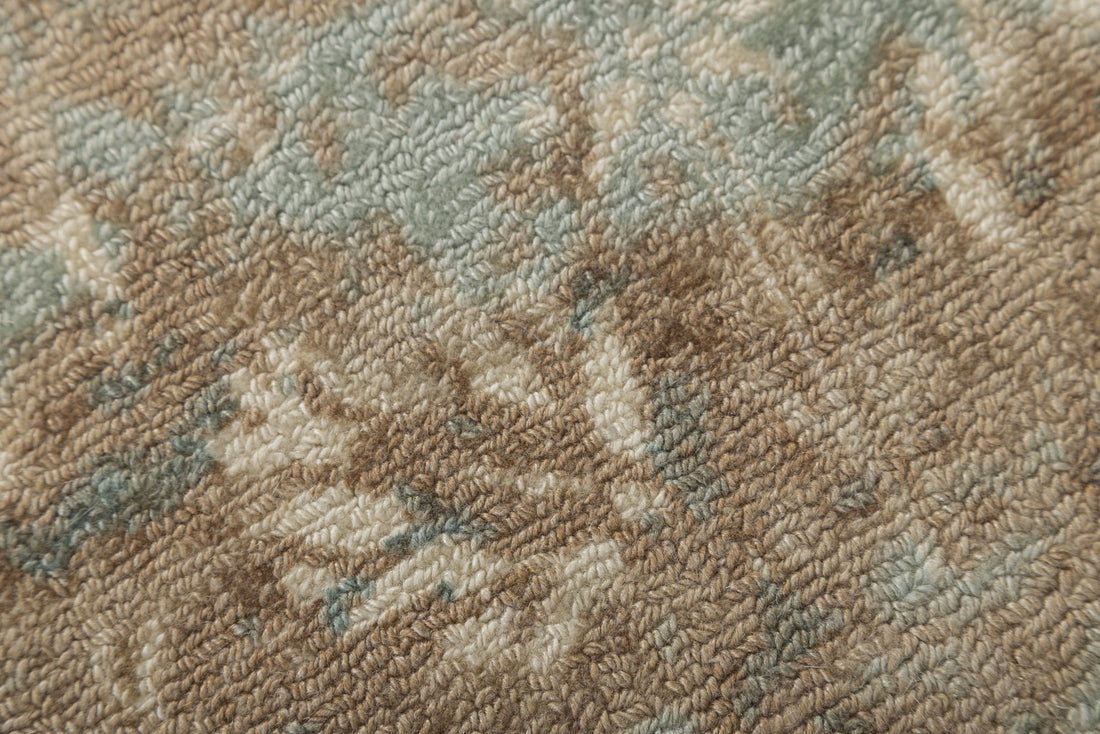 Rustic Aqua Patina - Handcrafted Wool Carpet - 100 % Wool - 8*5 ft