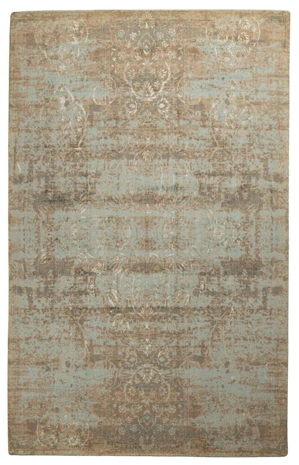 Rustic Aqua Patina - Handcrafted Wool Carpet - 100 % Wool - 8*5 ft