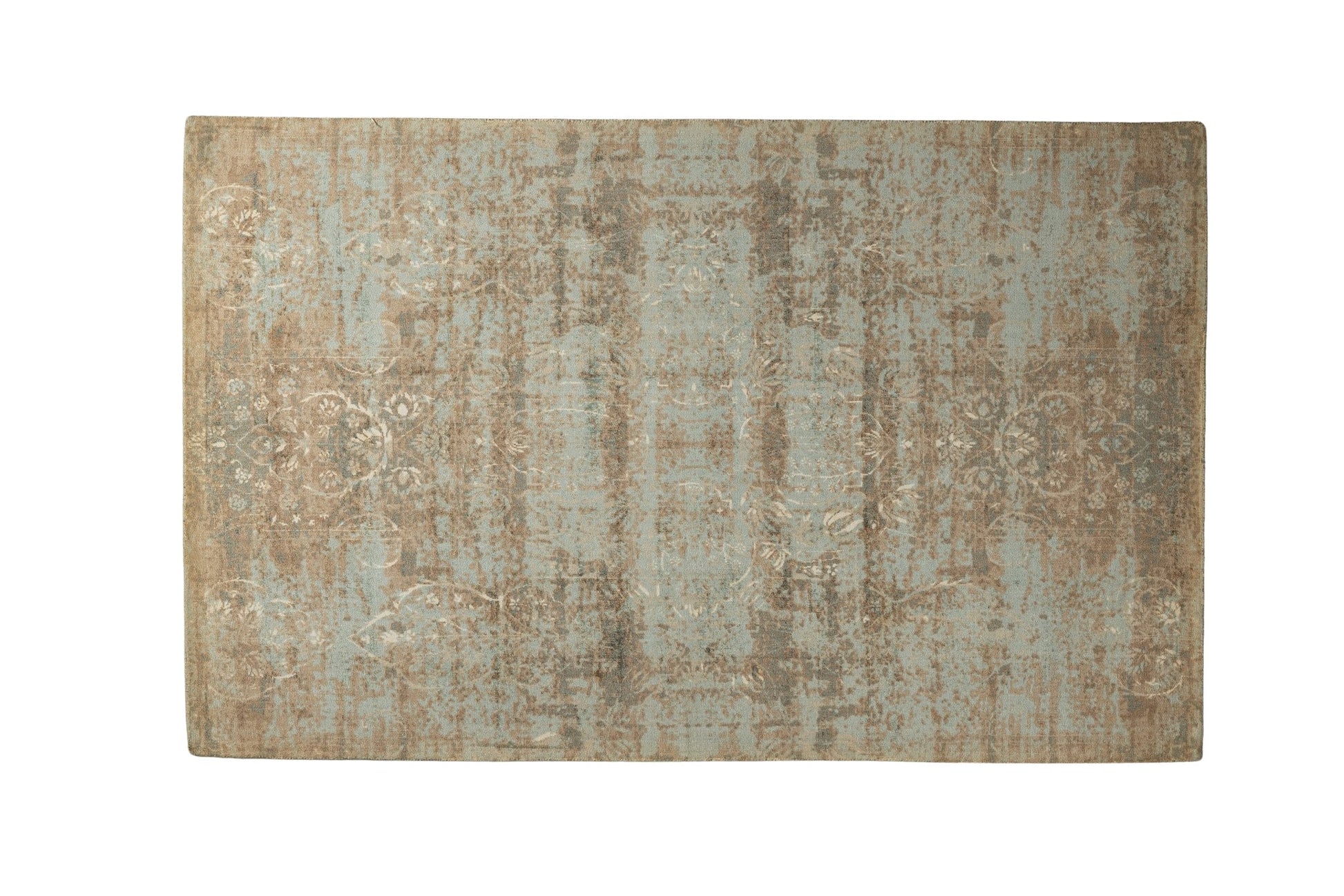 Rustic Aqua Patina - Handcrafted Wool Carpet - 100 % Wool - 8*5 ft