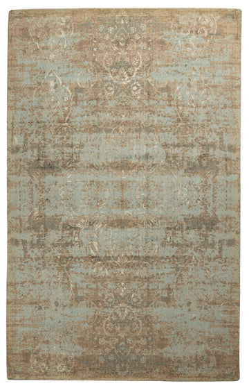 Rustic Aqua Patina - Handcrafted Wool Carpet - 100 % Wool - 8*5 ft