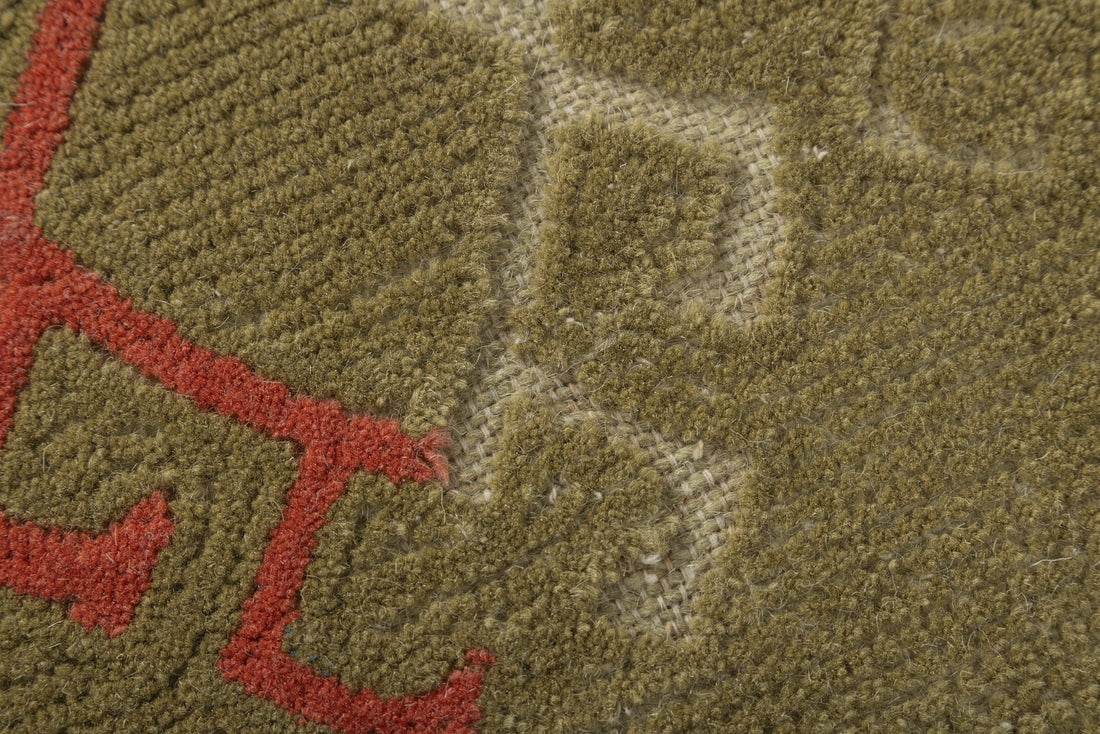 Olive Heritage Grid - Handcrafted Wool Carpet - 100 % Wool - 8*5 ft