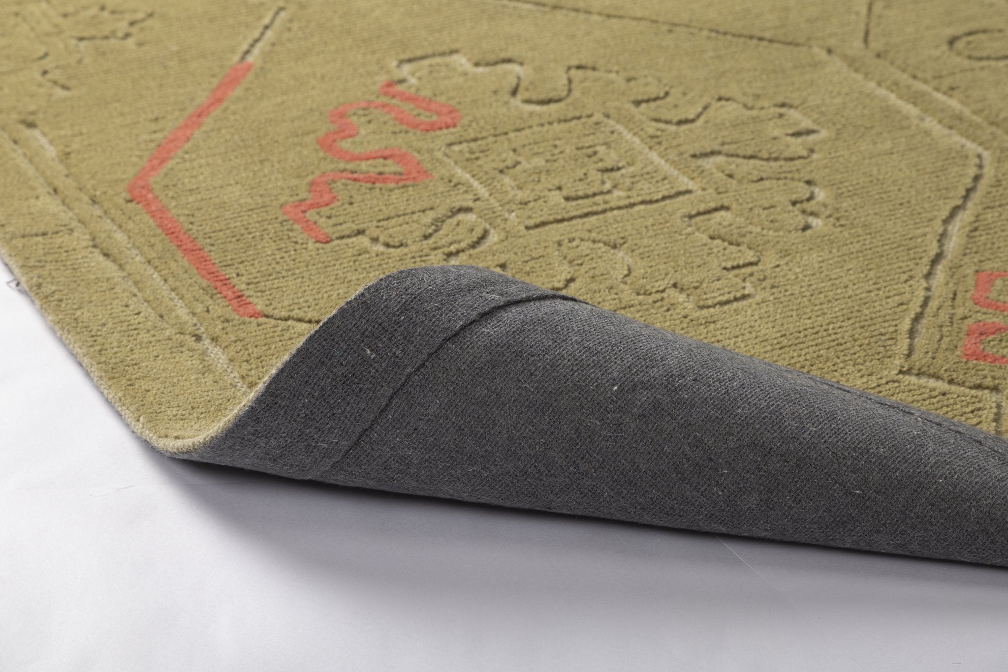 Olive Heritage Grid - Handcrafted Wool Carpet - 100 % Wool - 8*5 ft