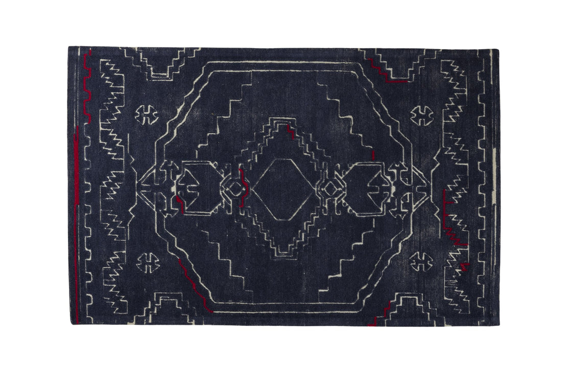 Indigo Tribal Crest - Handcrafted Wool Carpet - 100 % Wool - 8*5 ft