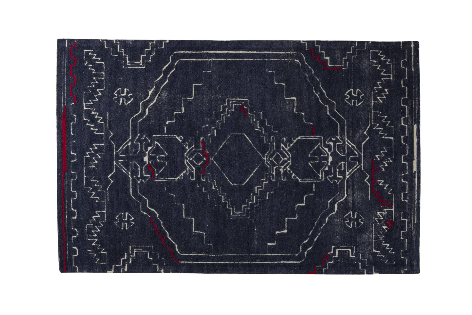 Indigo Tribal Crest - Handcrafted Wool Carpet - 100 % Wool - 8*5 ft