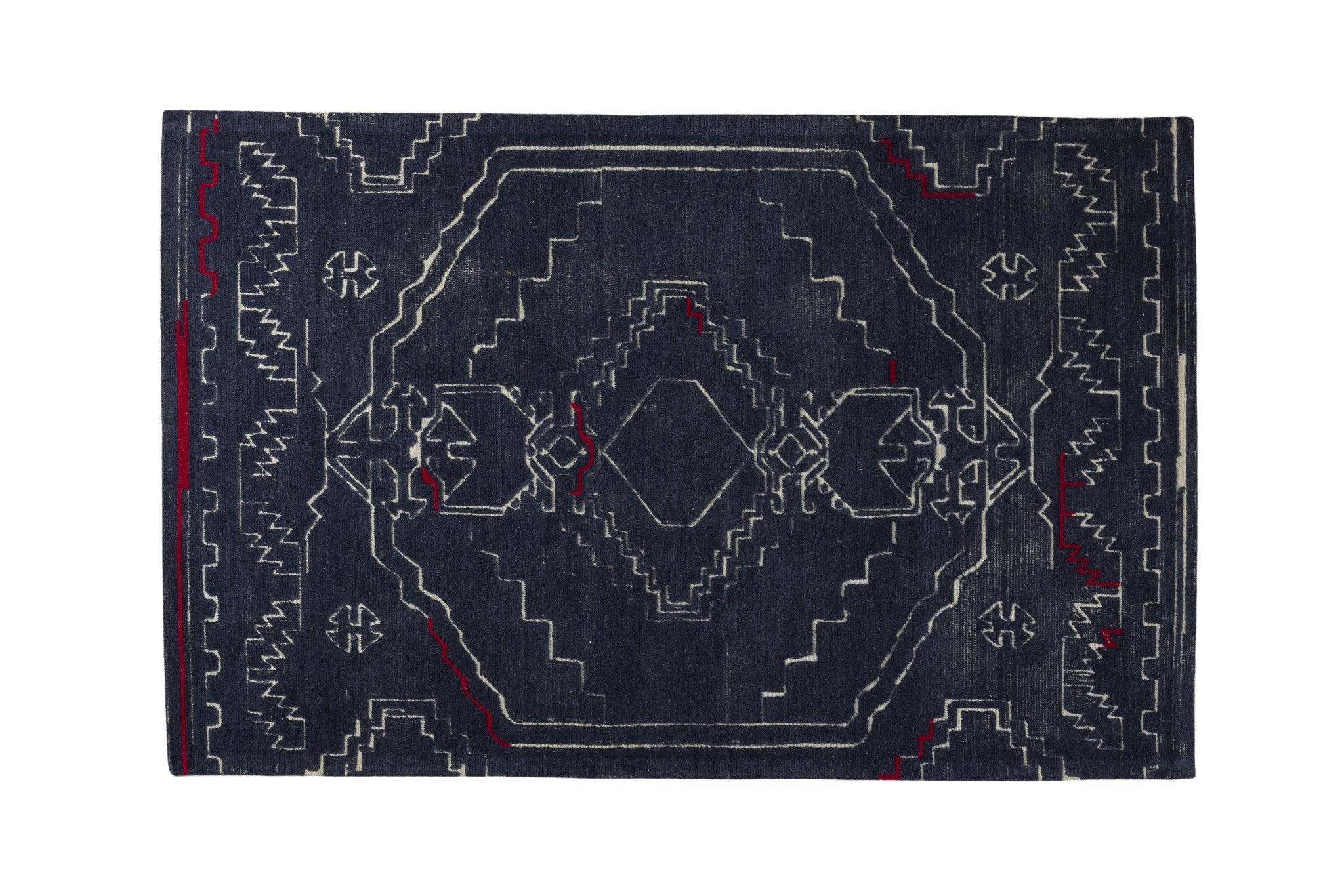 Indigo Tribal Crest - Handcrafted Wool Carpet - 100 % Wool - 8*5 ft