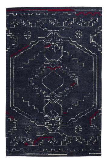 Indigo Tribal Crest - Handcrafted Wool Carpet - 100 % Wool - 8*5 ft