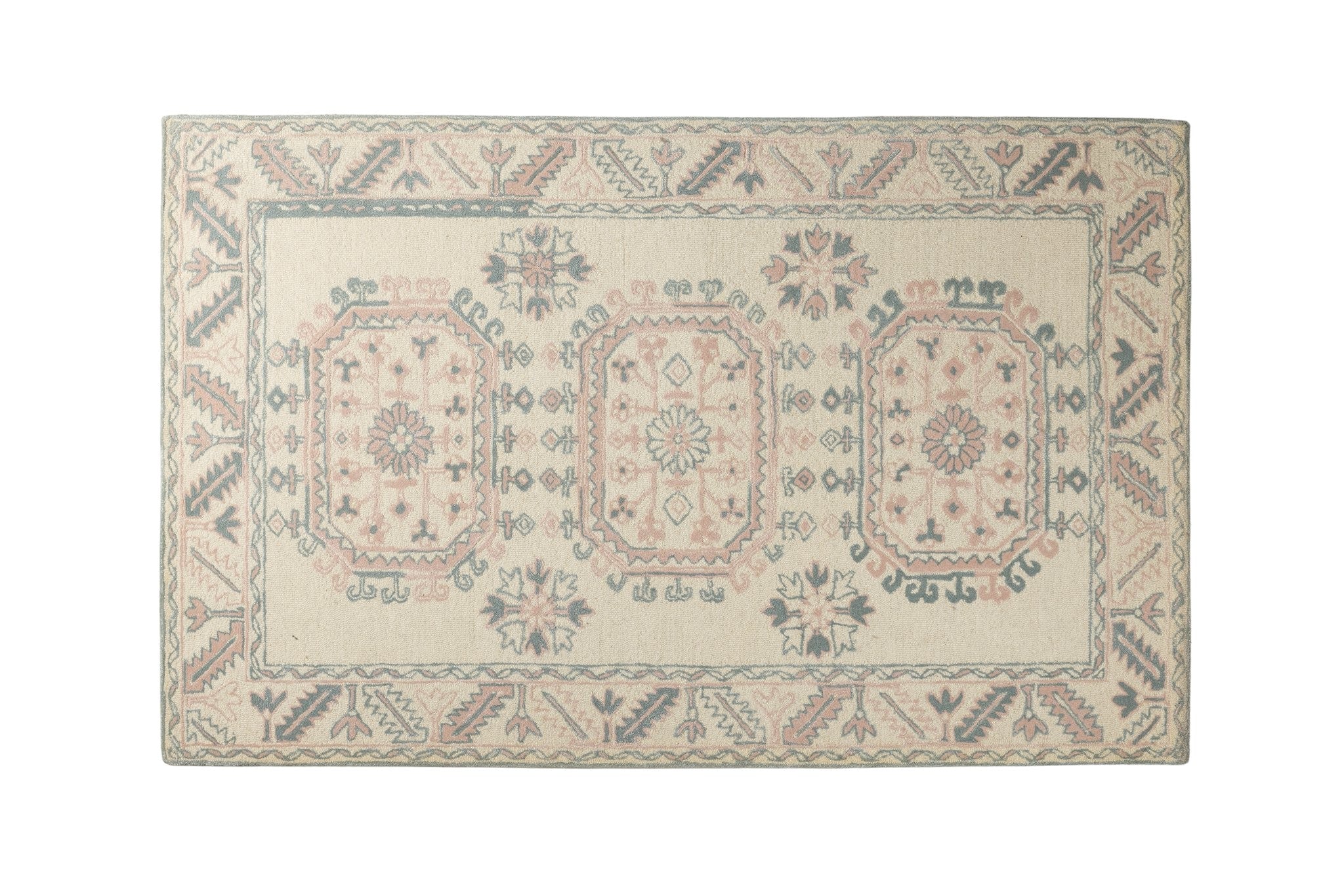 Pastel Heritage Panels - Handcrafted Wool Carpet - 100 % Wool - 8*5 ft