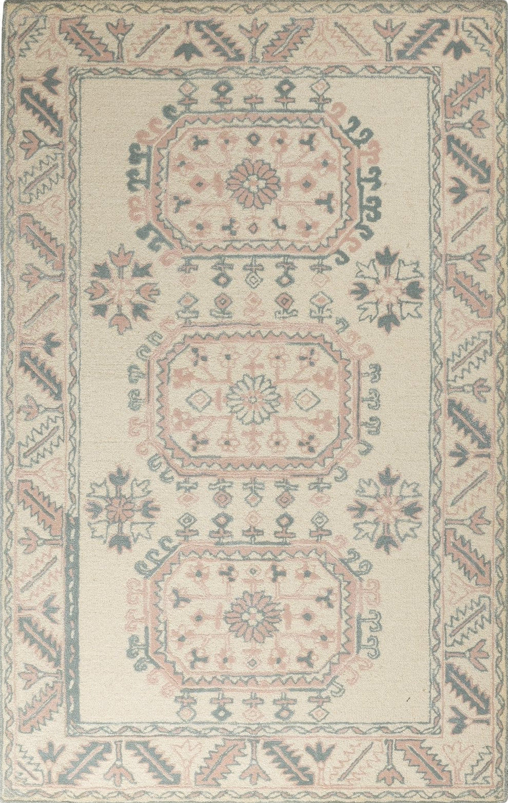 Pastel Heritage Panels - Handcrafted Wool Carpet - 100 % Wool - 8*5 ft