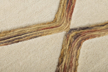 Amber Lattice Lines - Handcrafted Wool Carpet - 100 % Wool - 8*5 ft