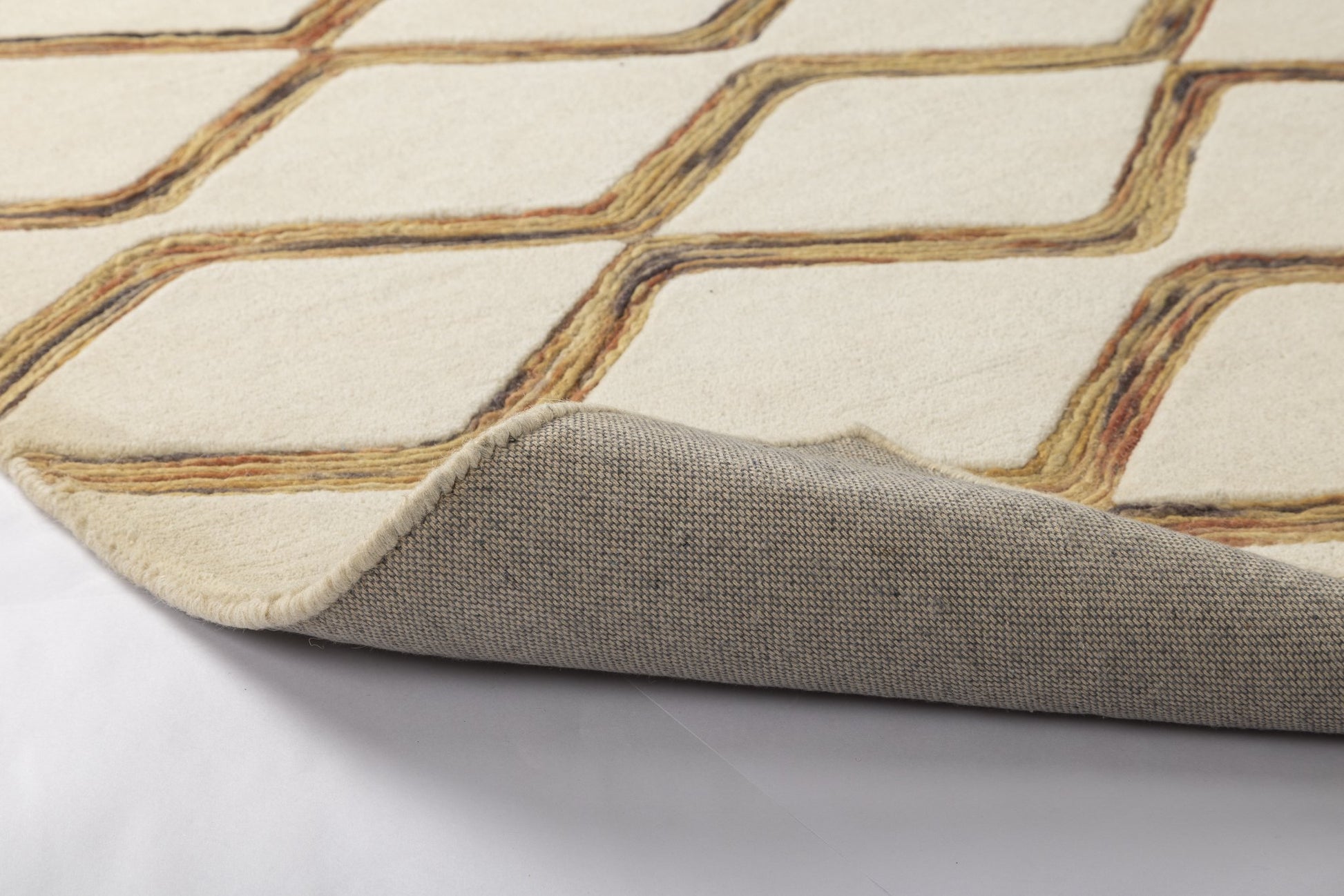 Amber Lattice Lines - Handcrafted Wool Carpet - 100 % Wool - 8*5 ft