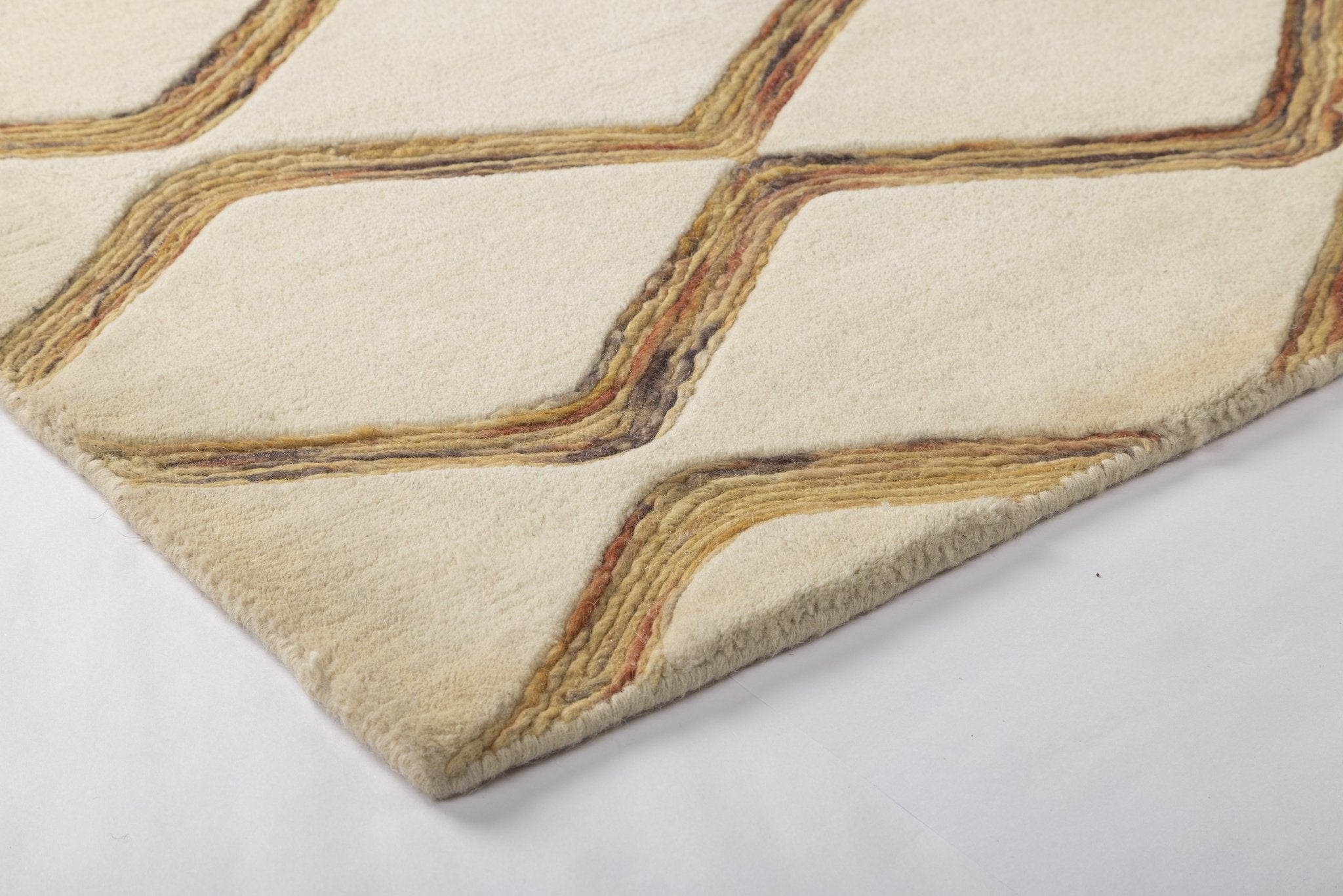 Amber Lattice Lines - Handcrafted Wool Carpet - 100 % Wool - 8*5 ft