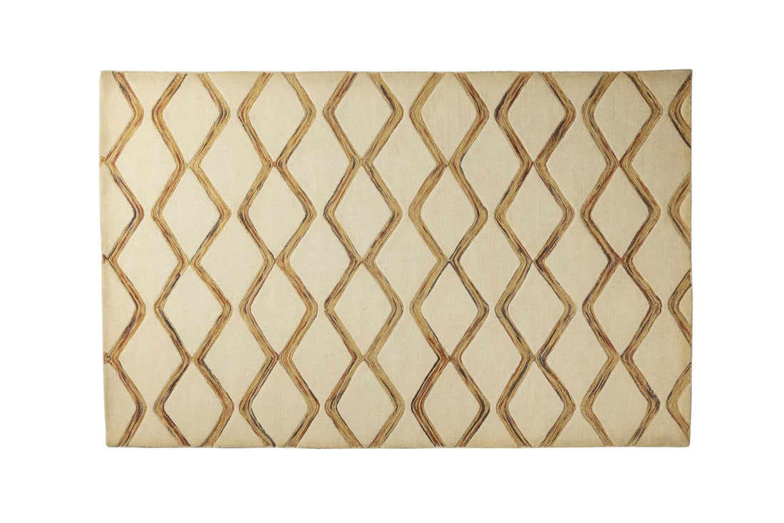 Amber Lattice Lines - Handcrafted Wool Carpet - 100 % Wool - 8*5 ft