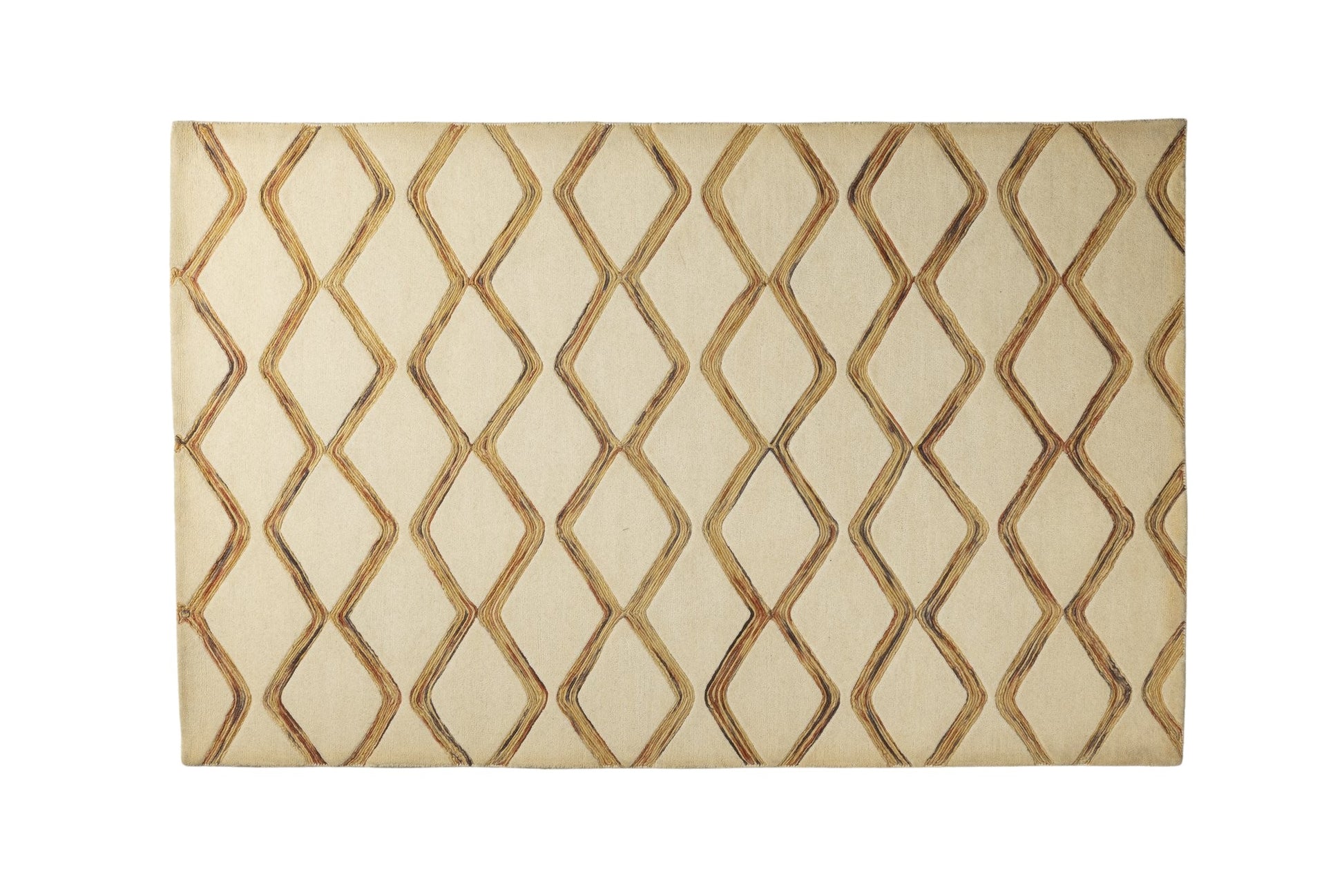 Amber Lattice Lines - Handcrafted Wool Carpet - 100 % Wool - 8*5 ft