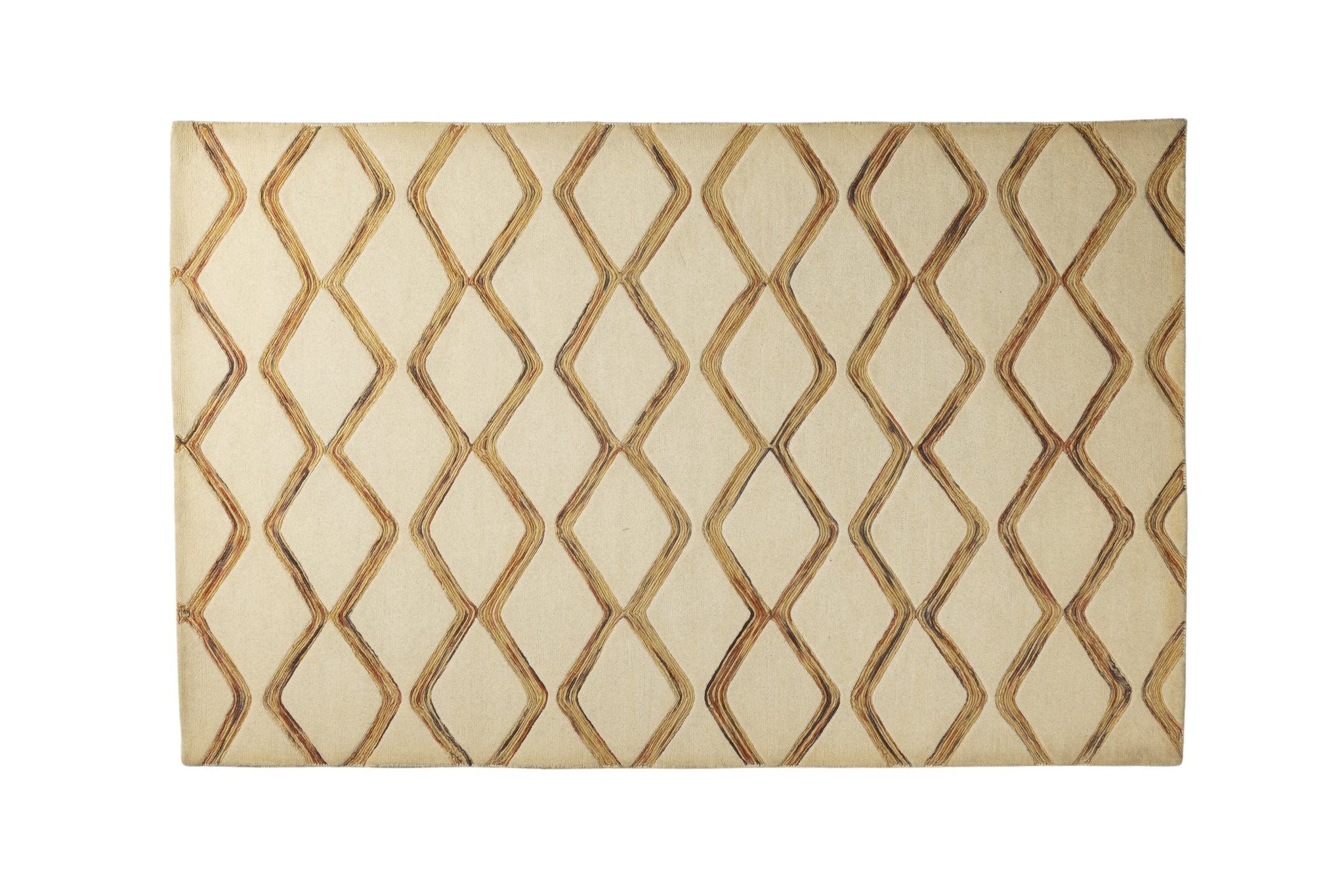 Amber Lattice Lines - Handcrafted Wool Carpet - 100 % Wool - 8*5 ft