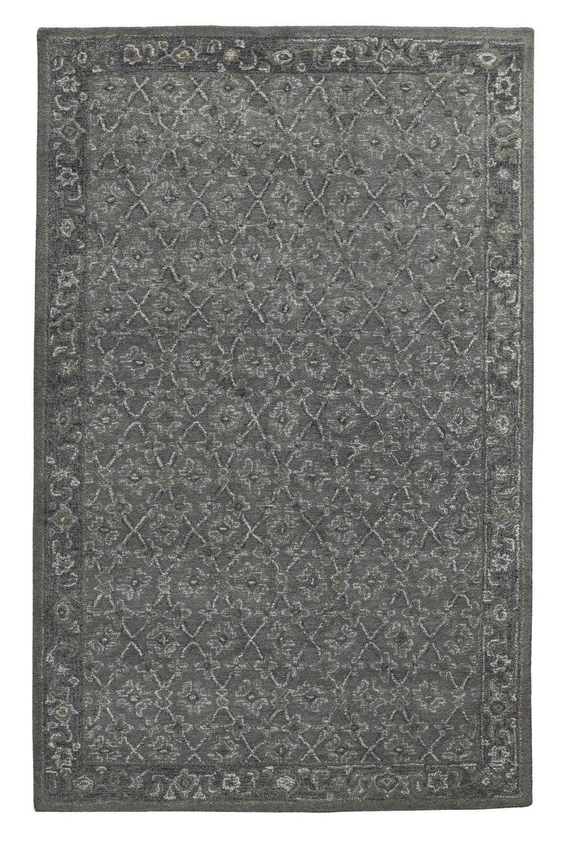 Charcoal Garden Trellis - Handcrafted Wool Carpet - 100 % Wool - 8*5 ft