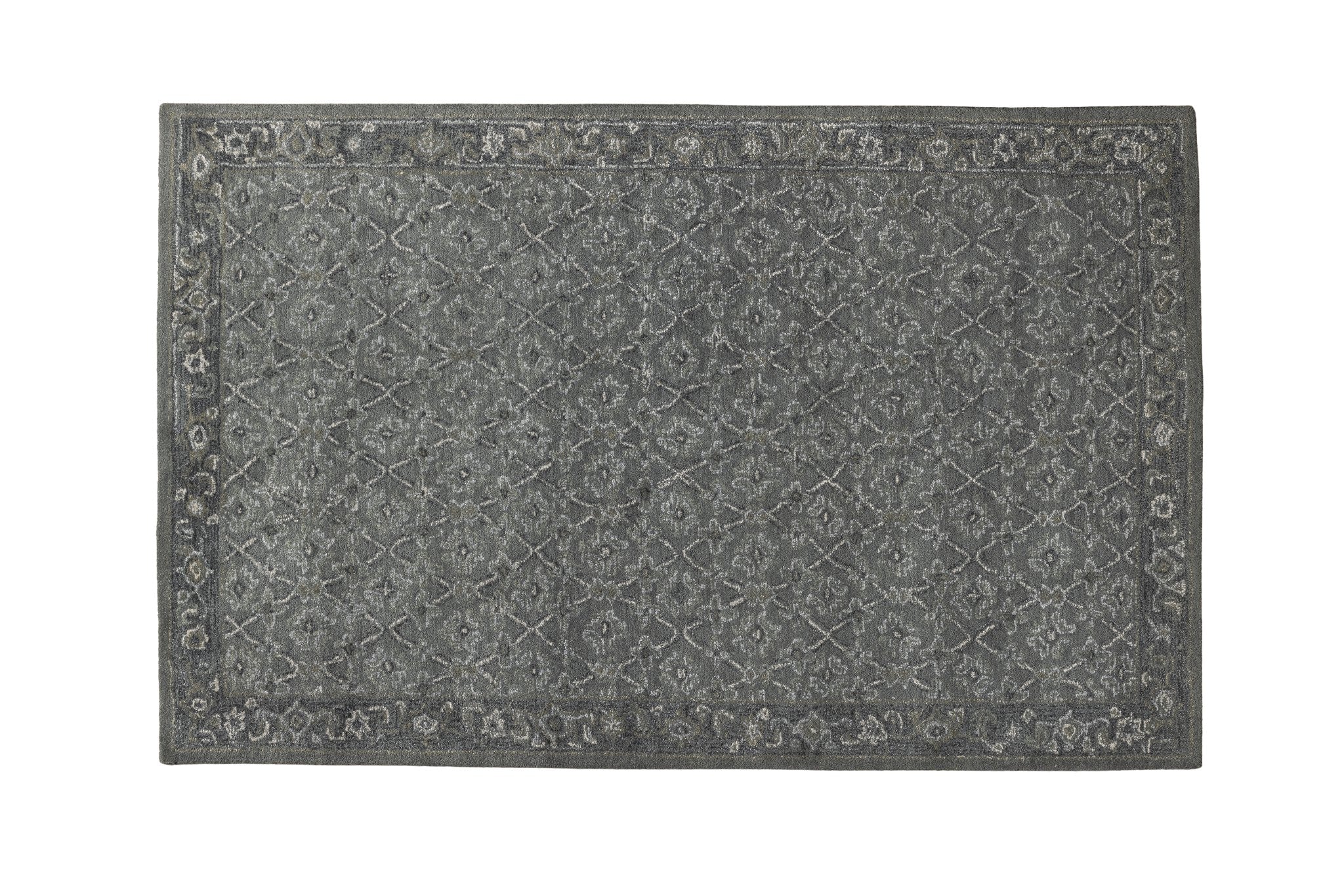 Charcoal Garden Trellis - Handcrafted Wool Carpet - 100 % Wool - 8*5 ft