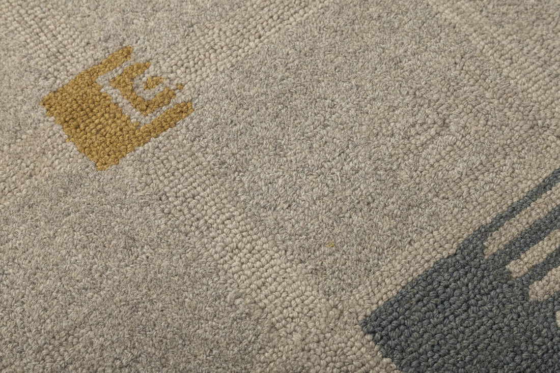 Borderline Blocks - Handcrafted Wool Carpet - 100 % Wool - 8*5 ft